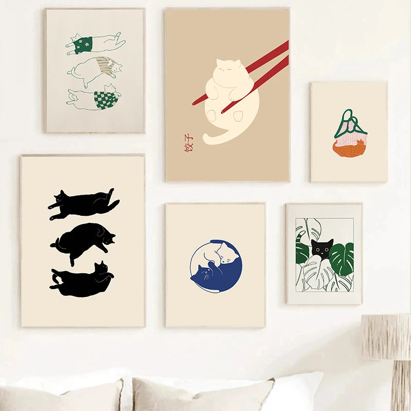 Funny Cat Dumpling Lazy Cat Illustration Abstract Line Poster Canvas Painting Nodic Wall Art Pictures Bathroom Home Decoration Funny Cat Dumpling Lazy Cat Illustration Abstract Line Poster Canvas Painting Nodic Wall Art Pictures Bathroom Home Decoration